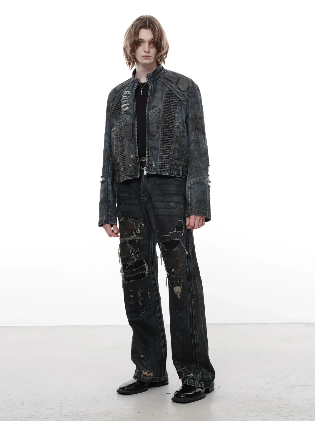 FACEONLAB | Washed Denim Motorcycle Jacket