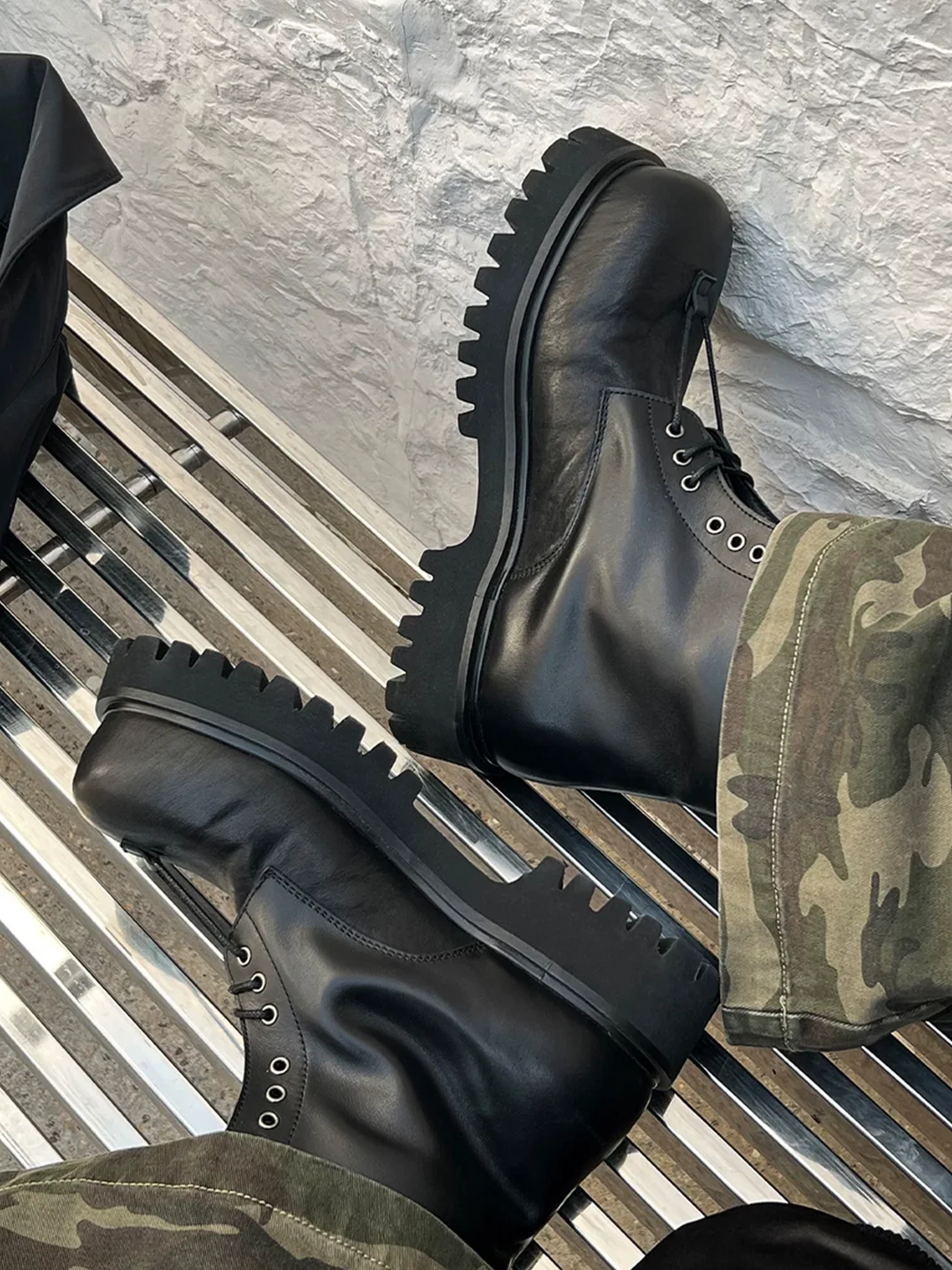 HANQIAORIJI | Double Layer Leather Platform Biker Boots