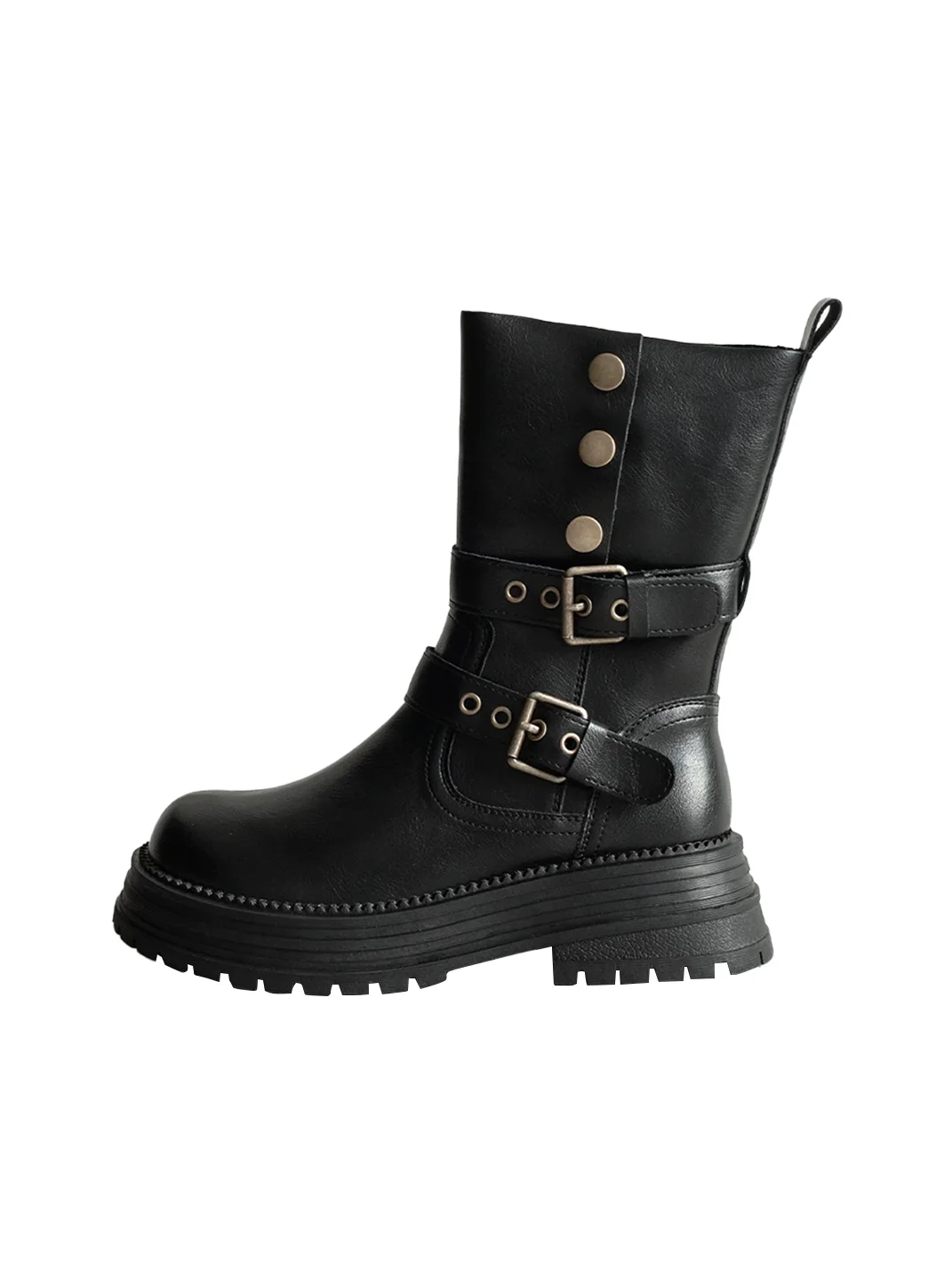 KAIMANLI | Leather Mid-Calf Platform Biker Boots