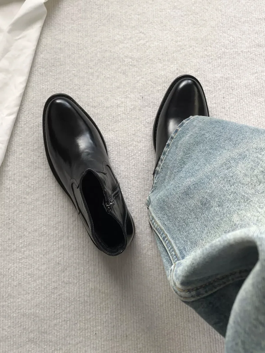 SELVMAKE | Pointed-Toe Side-Zip Leather Ankle Boots - 3