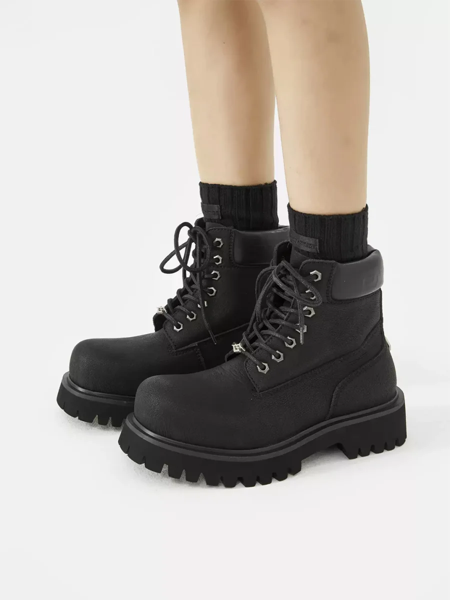 SENGUOGUO | Black High-Top Thick-Sole Boots - 2