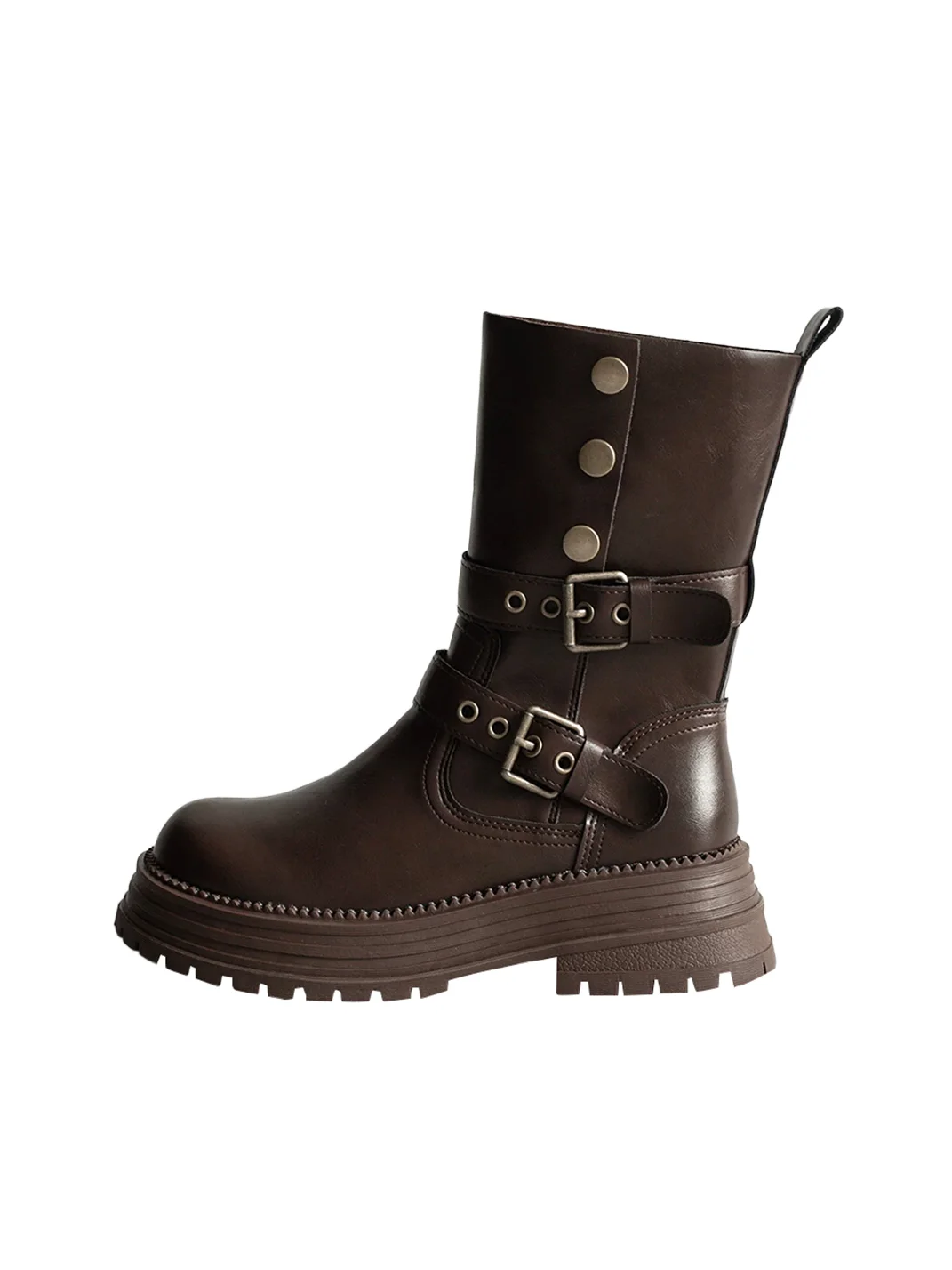 KAIMANLI | Leather Mid-Calf Platform Biker Boots