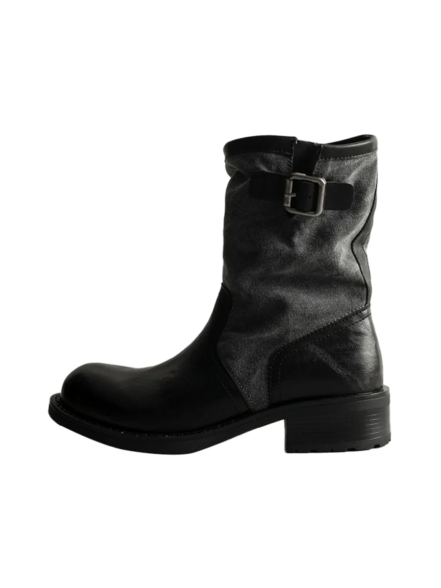 KAIMANLI | Buckle Chunky Heel Western Boots - 3