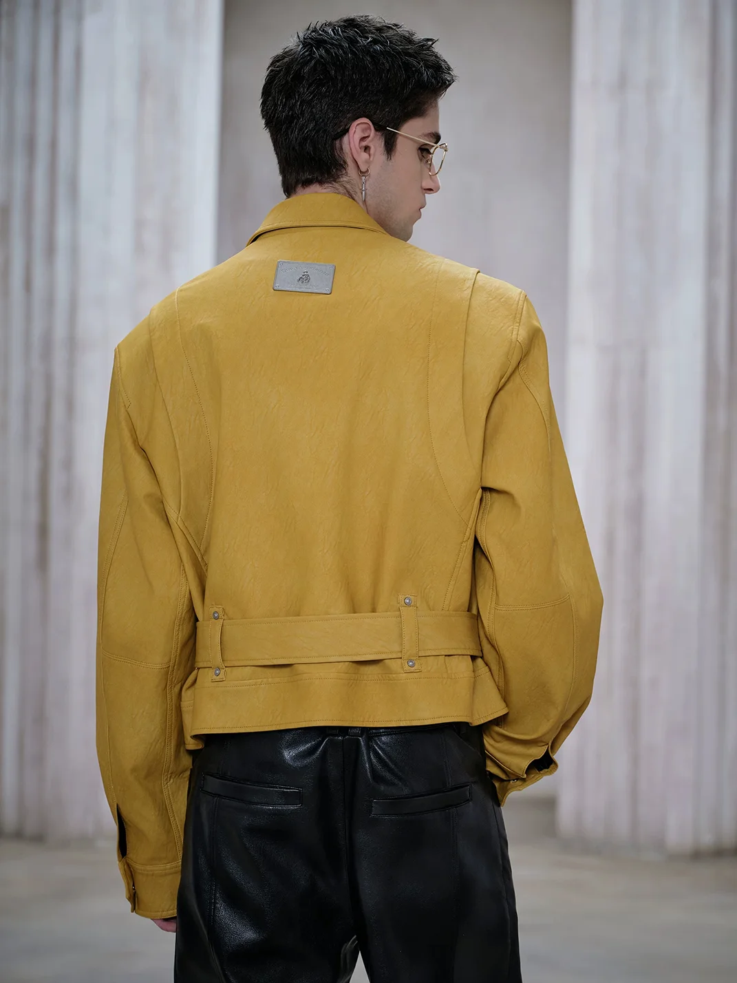 FACEONLAB | Metal Shoulder Plate Leather Jacket