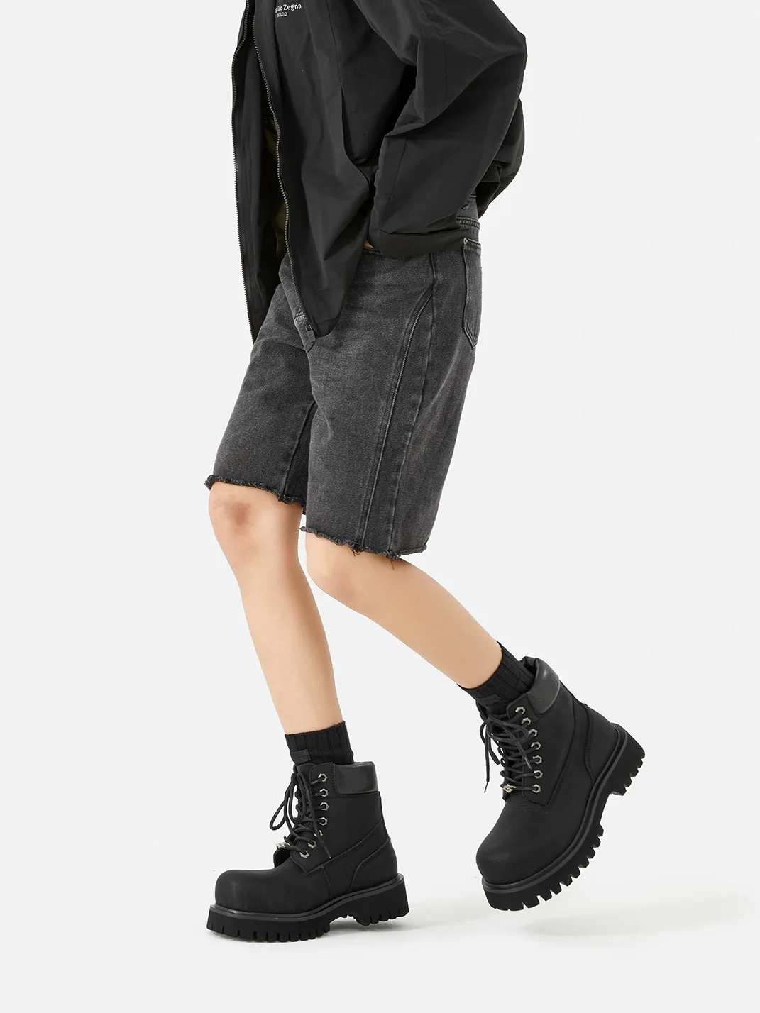 SENGUOGUO | Black High-Top Thick-Sole Boots