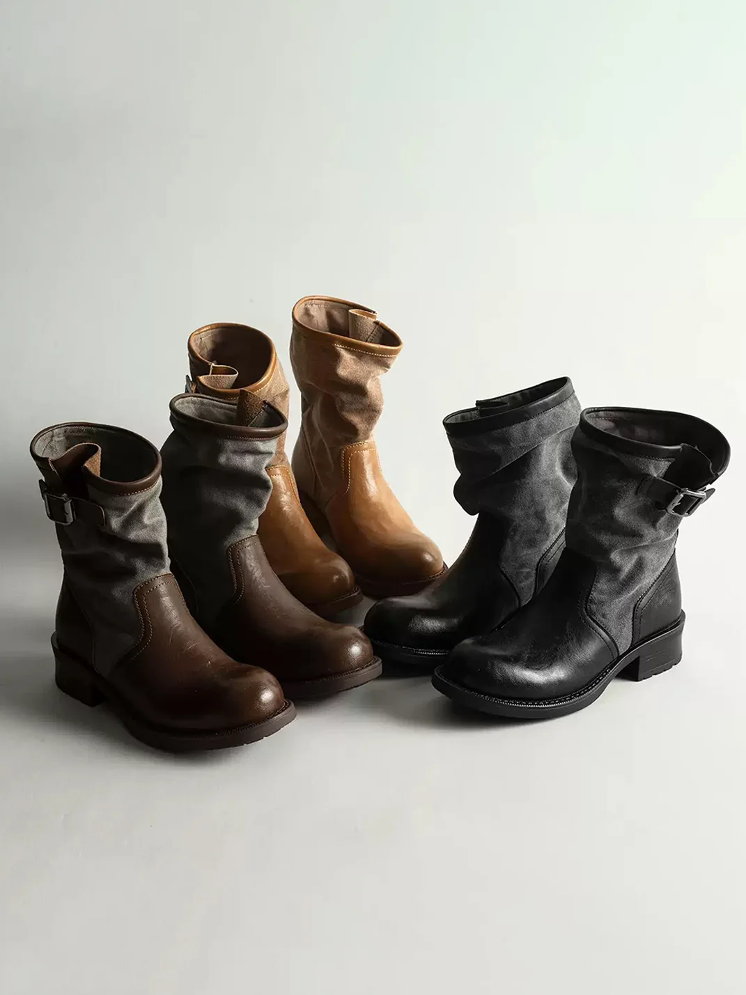 KAIMANLI | Buckle Chunky Heel Western Boots