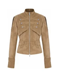 JIKOO | Cropped Faux Suede Stand Collar Jacket