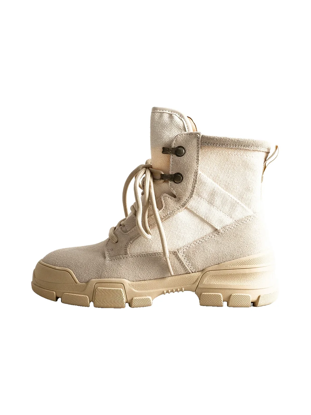 KAIMANLI | Leather Panel Lace-Up Platform Ankle Boots