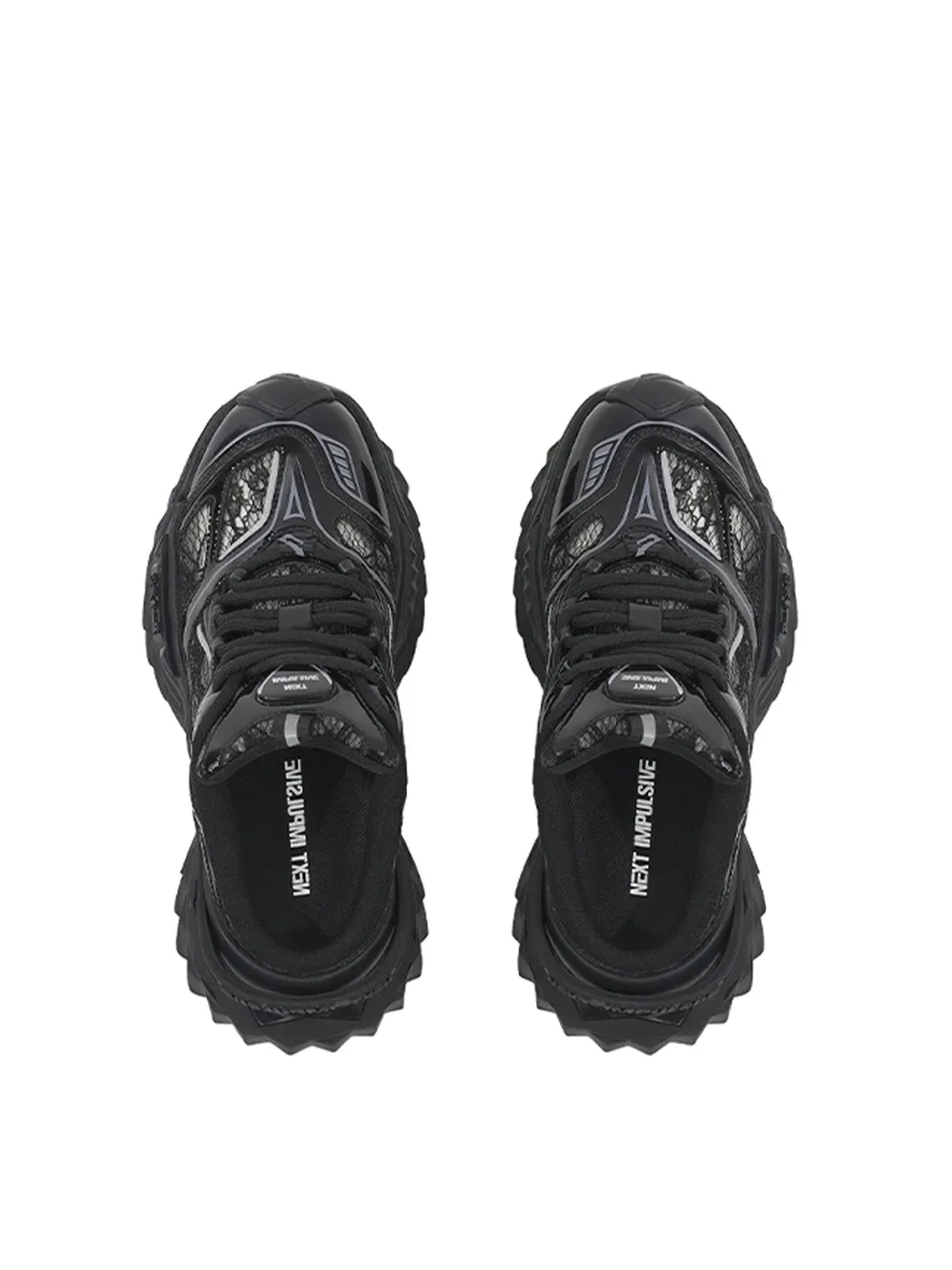 NEXT IMPULSIVE | Black Chunky Sneaker Mules with Mesh Panels and Sculpted Sole