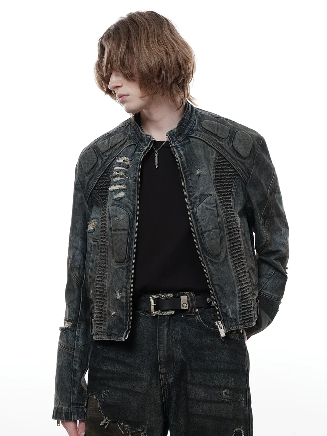 FACEONLAB | Washed Denim Motorcycle Jacket