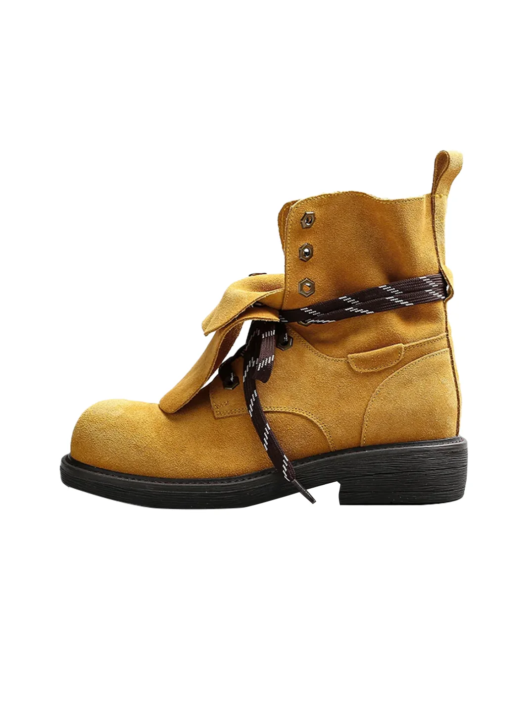 CSSStudio | Suede Lace-Up Fringe Chunky Heel Boots