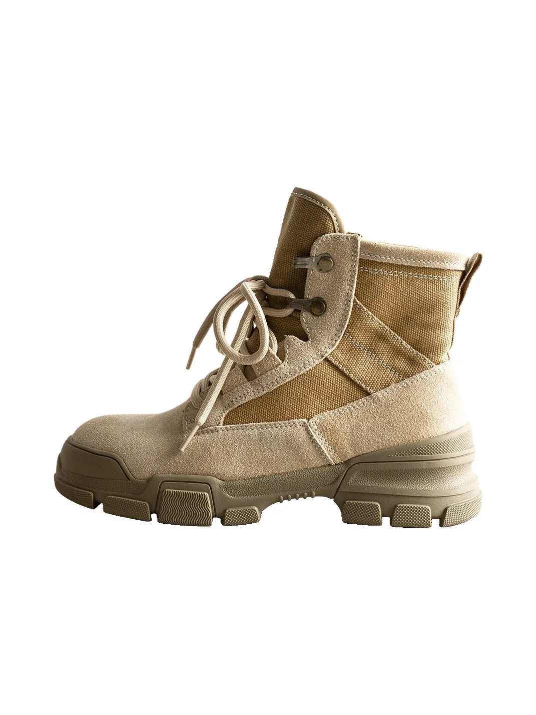 KAIMANLI | Leather Panel Lace-Up Platform Ankle Boots