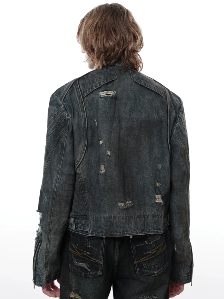 FACEONLAB | Washed Denim Motorcycle Jacket - 4