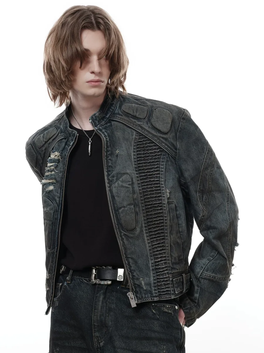 FACEONLAB | Washed Denim Motorcycle Jacket - 2