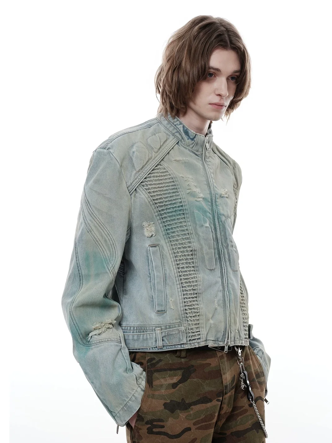 FACEONLAB | Washed Denim Motorcycle Jacket