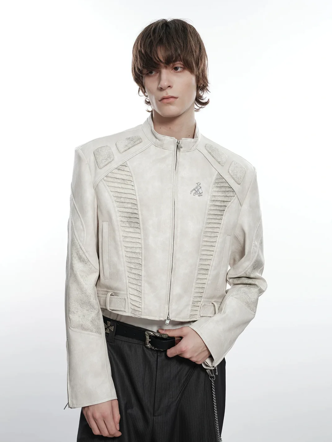 FACEONLAB | Cropped Motorcycle Leather Jacket