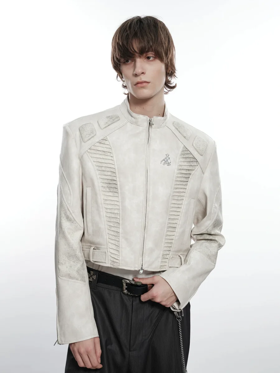 FACEONLAB | Cropped Motorcycle Leather Jacket - 3