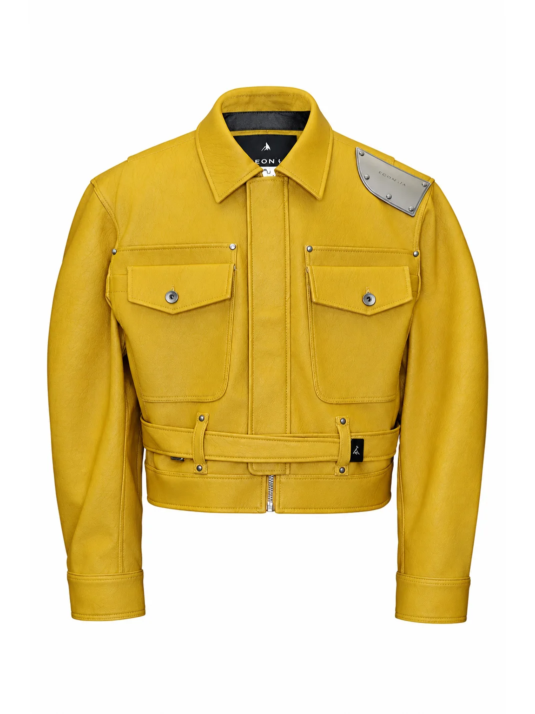 FACEONLAB | Metal Shoulder Plate Leather Jacket