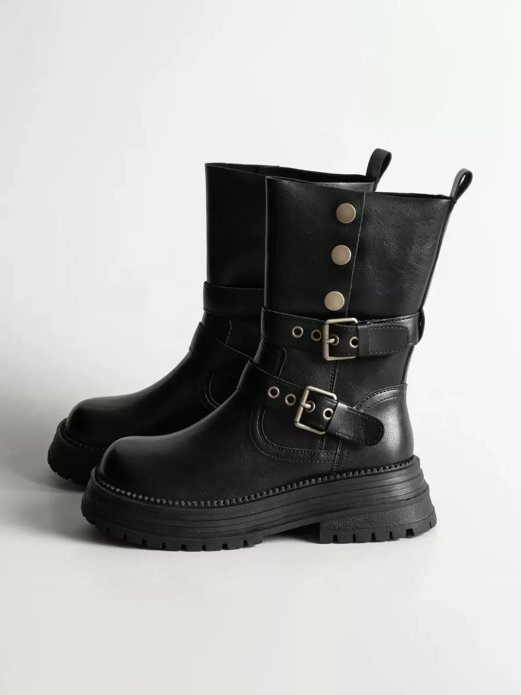 KAIMANLI | Leather Mid-Calf Platform Biker Boots