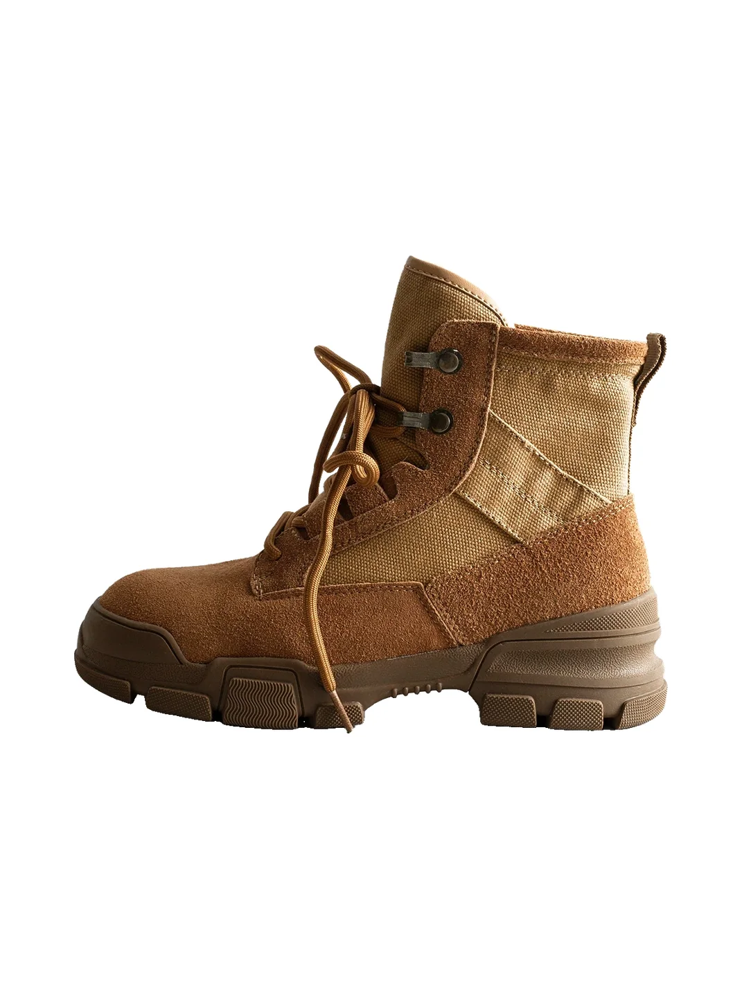 KAIMANLI | Leather Panel Lace-Up Platform Ankle Boots