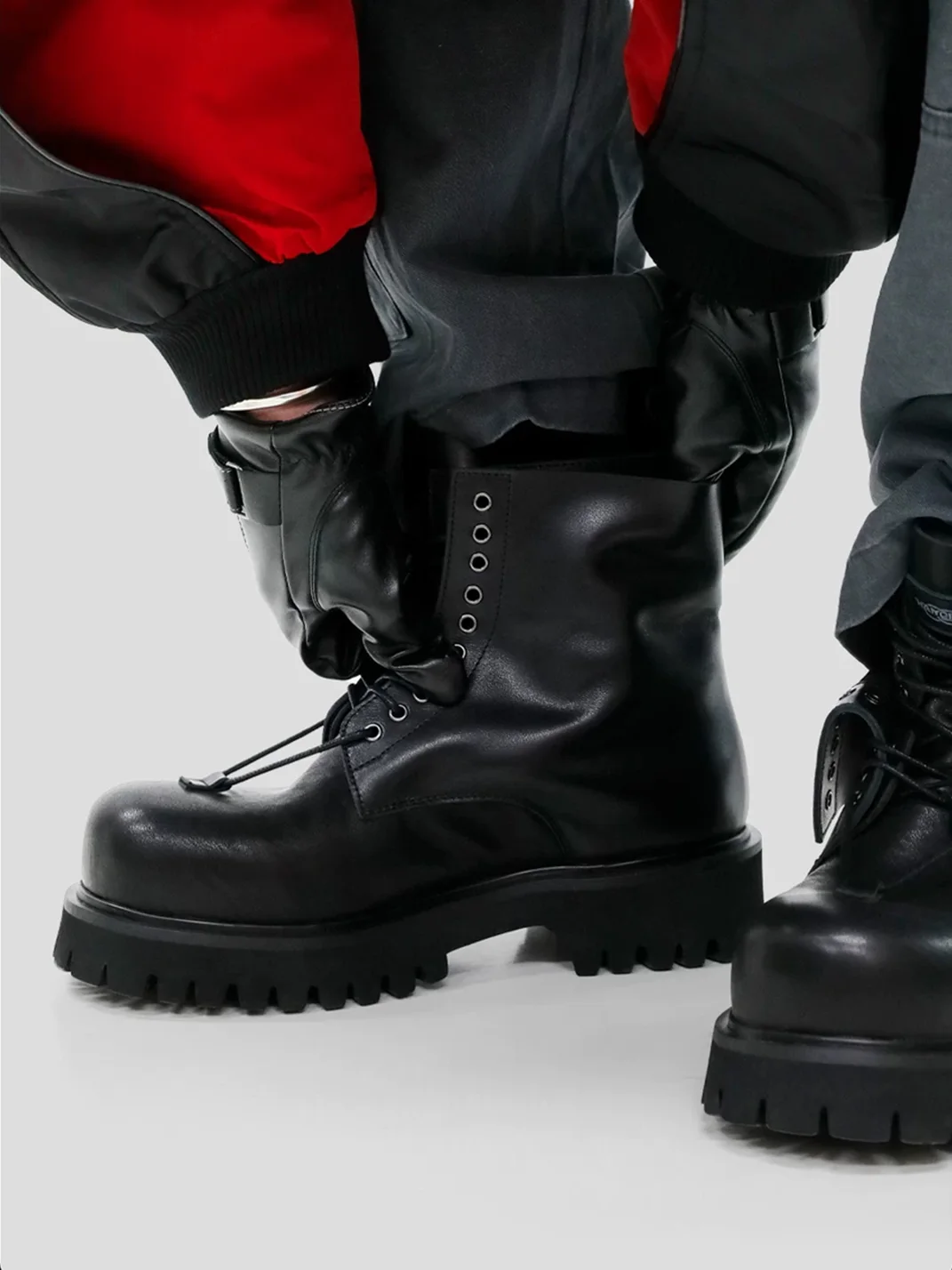 HANQIAORIJI | Double Layer Leather Platform Biker Boots