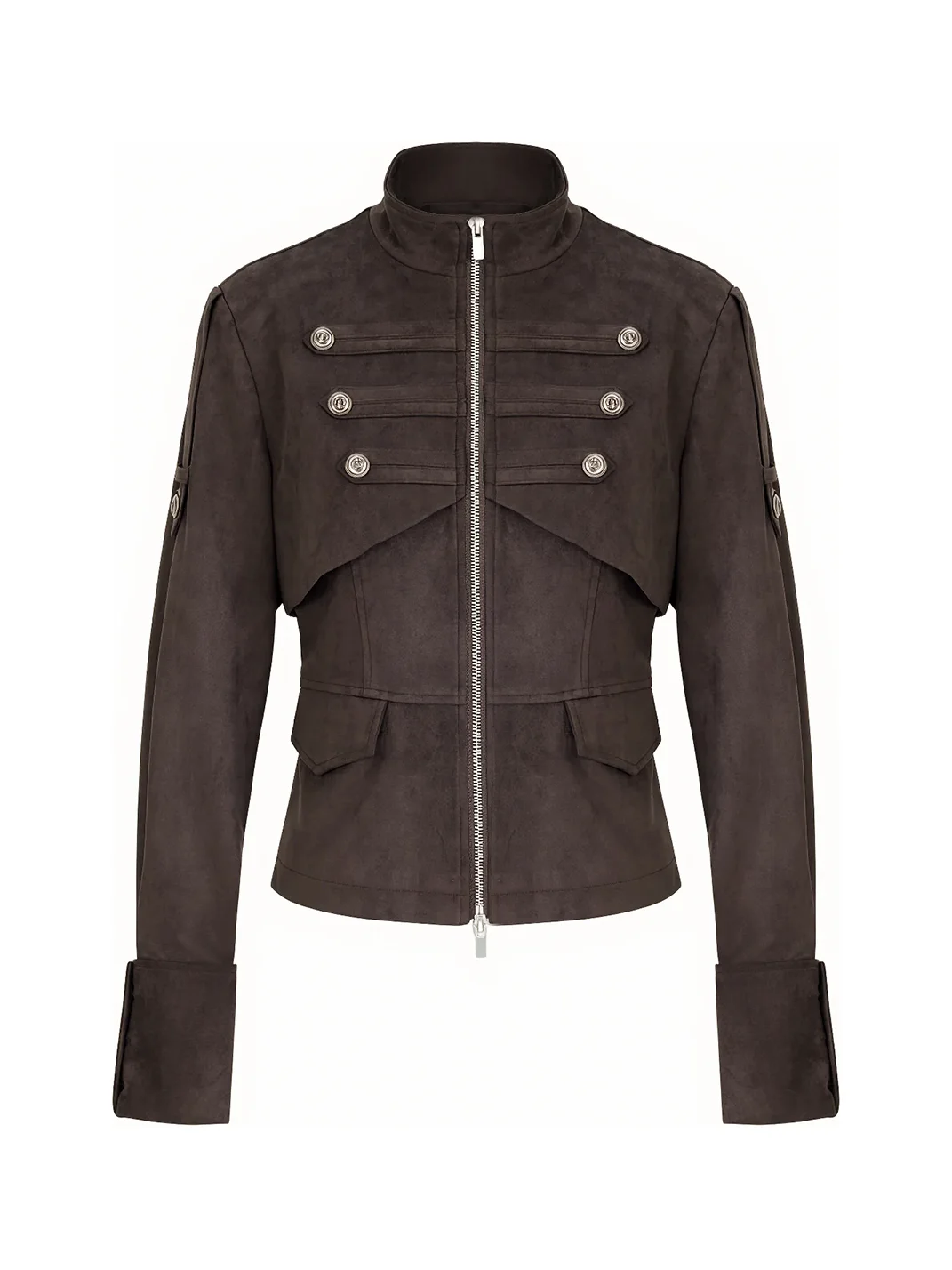 JIKOO | Cropped Faux Suede Stand Collar Jacket