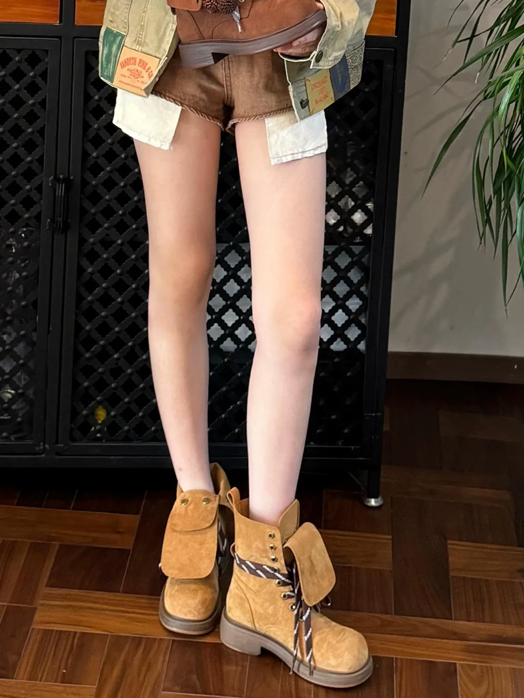 CSSStudio | Suede Lace-Up Fringe Chunky Heel Boots