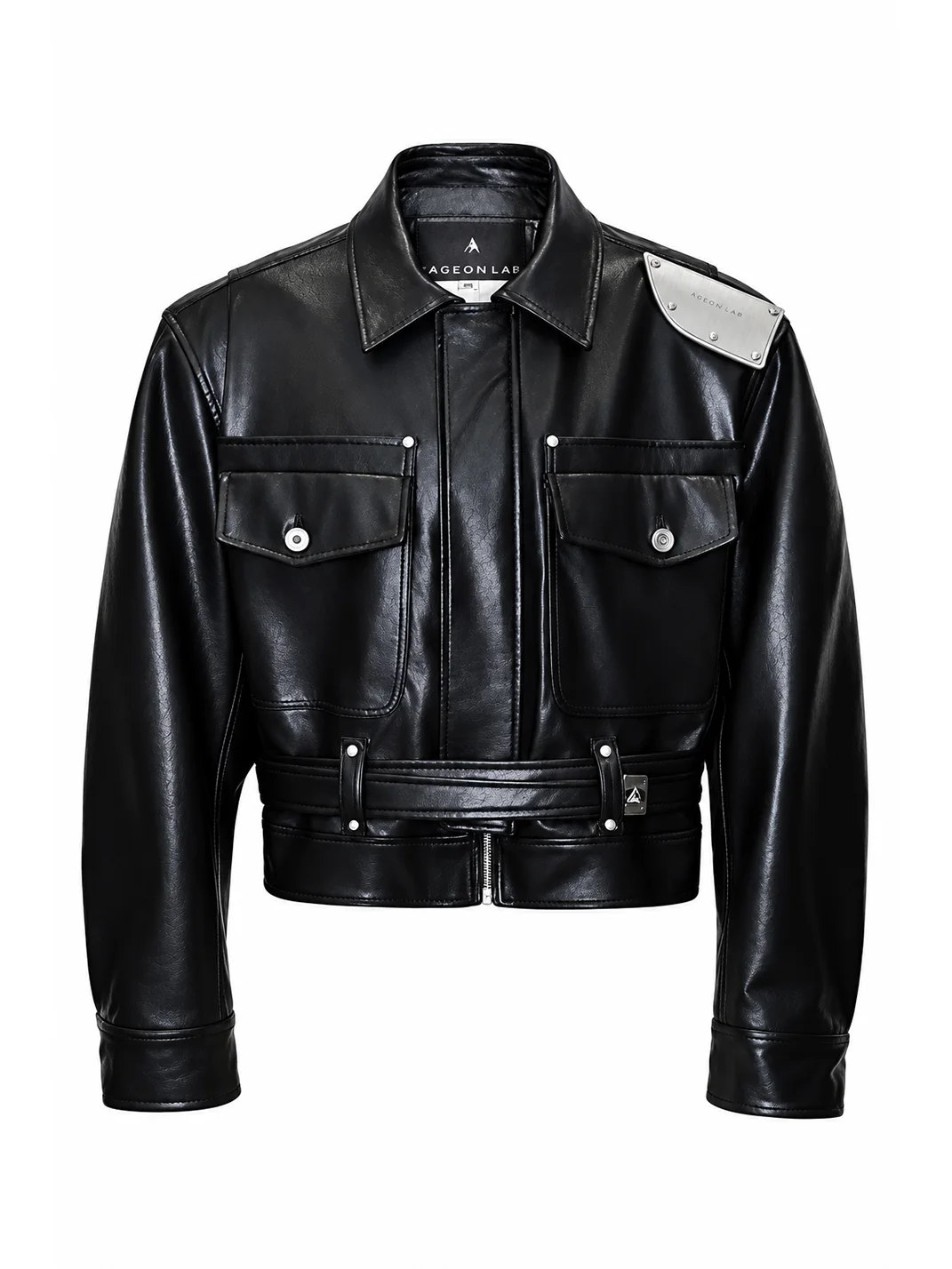FACEONLAB | Metal Shoulder Plate Leather Jacket