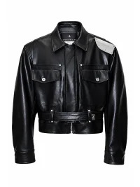 FACEONLAB | Metal Shoulder Plate Leather Jacket