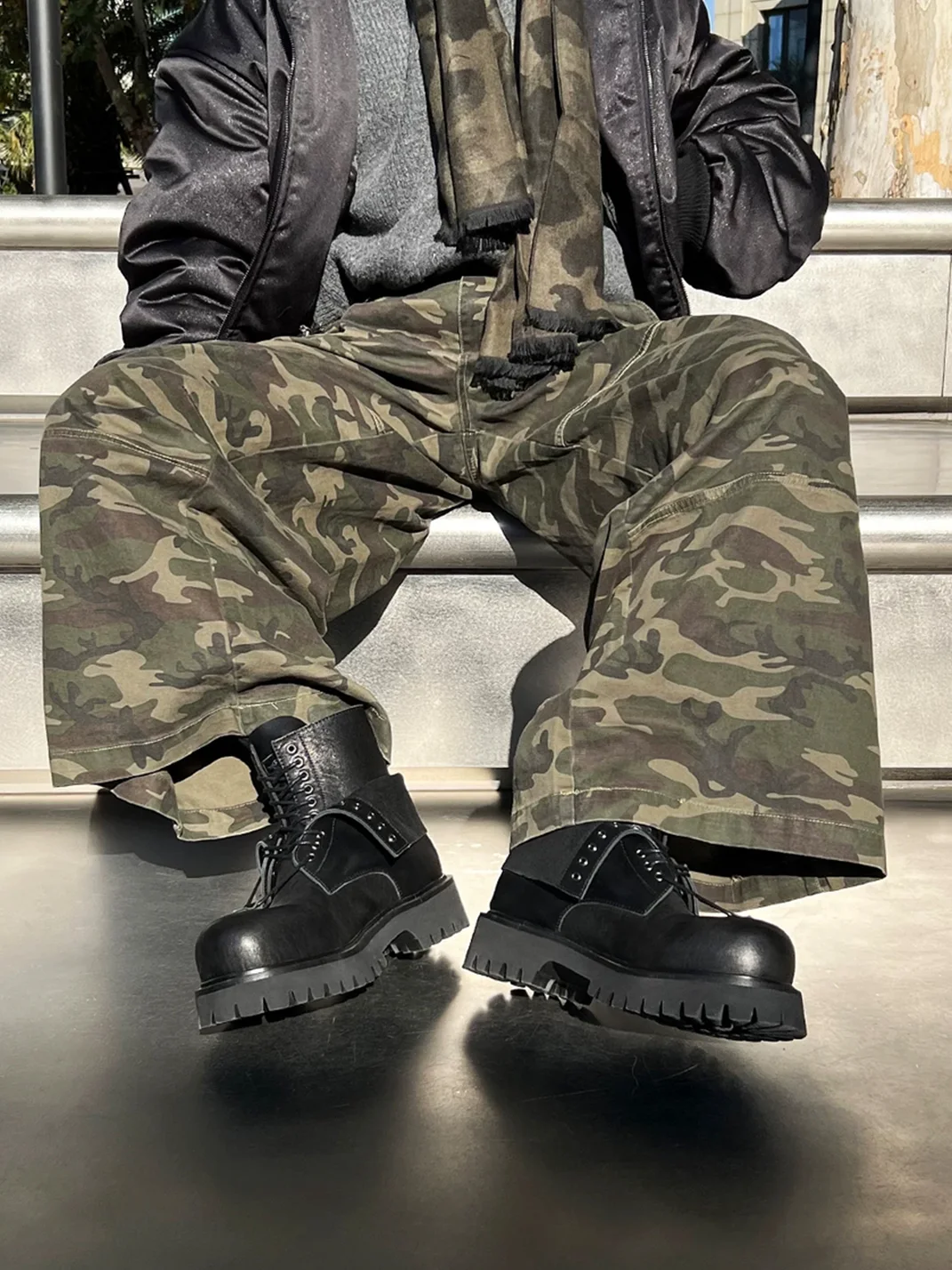 HANQIAORIJI | Double Layer Leather Platform Biker Boots