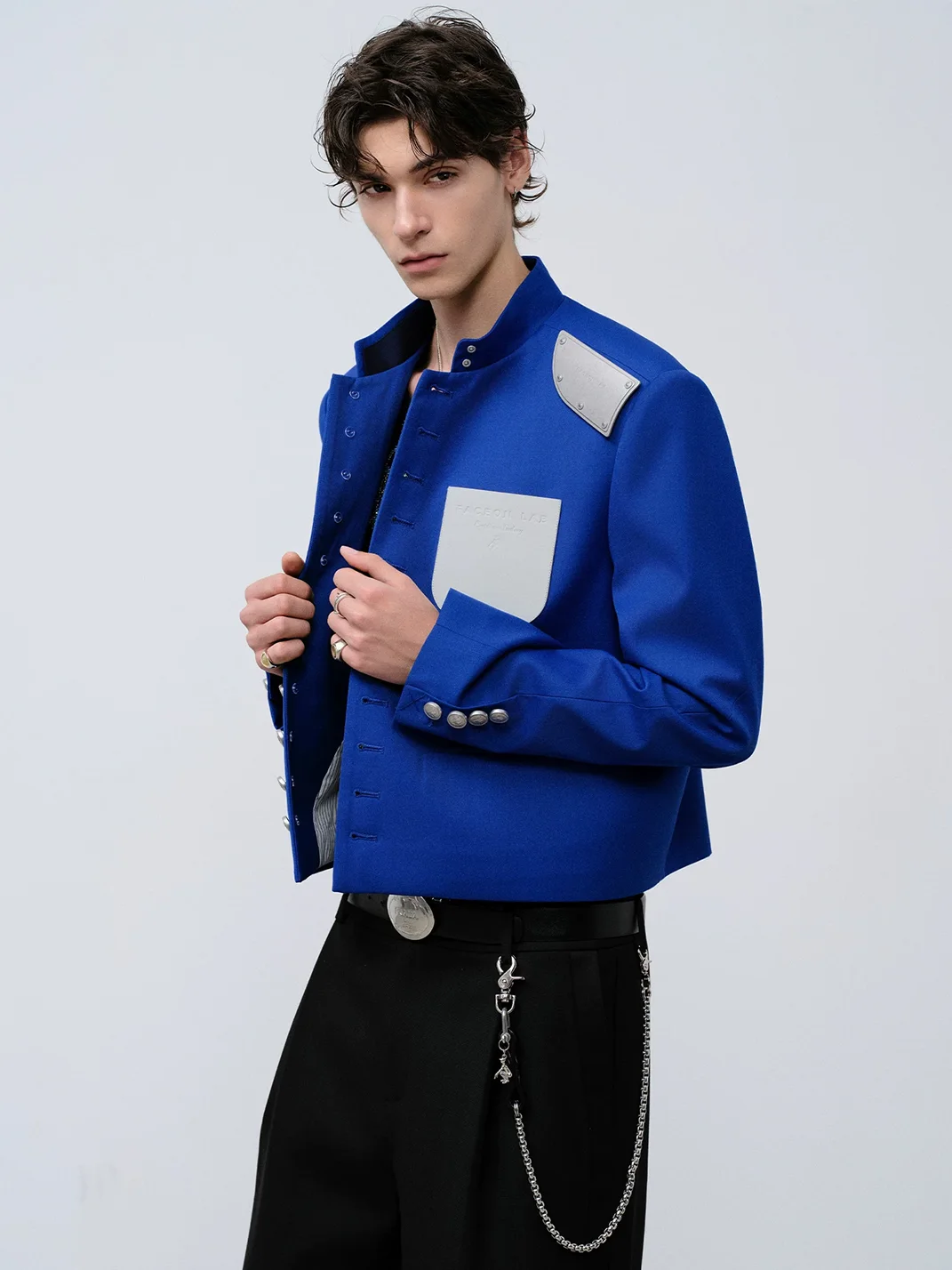 FACEONLAB | Cropped Stand Collar Metal Shoulder Jacket