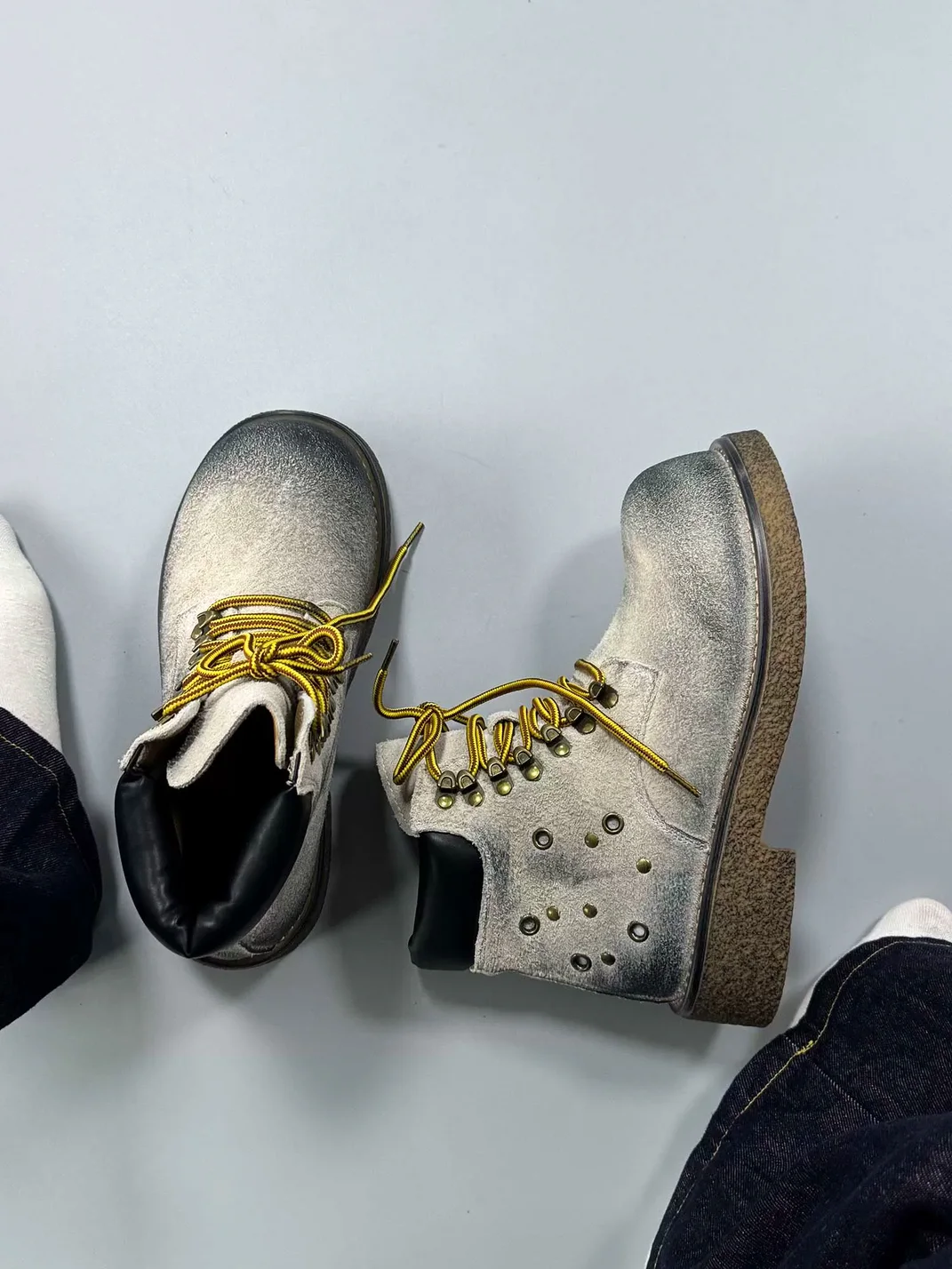 RCAD | Distressed Round-Toe Lace-Up Thick-Sole Boots