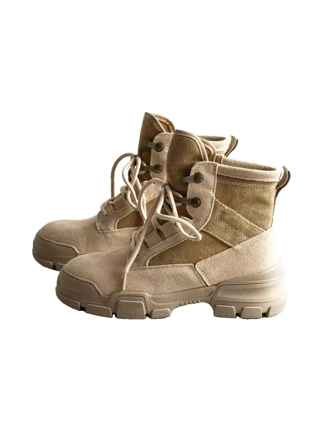 KAIMANLI | Leather Panel Lace-Up Platform Ankle Boots