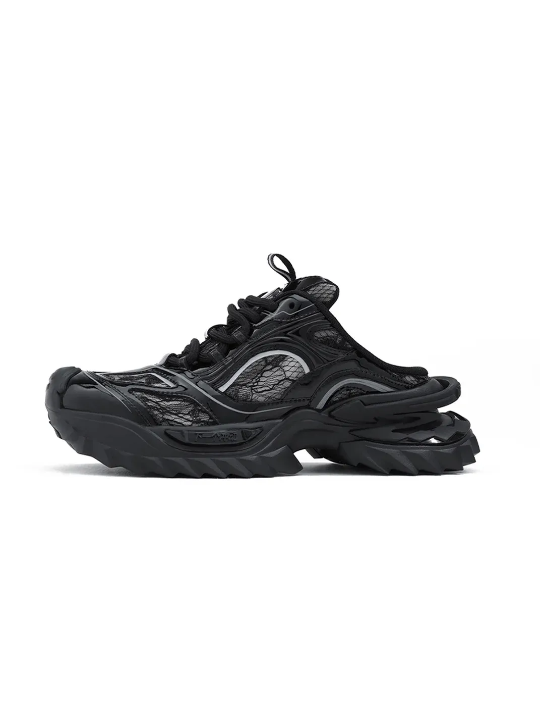 NEXT IMPULSIVE | Black Chunky Sneaker Mules with Mesh Panels and Sculpted Sole