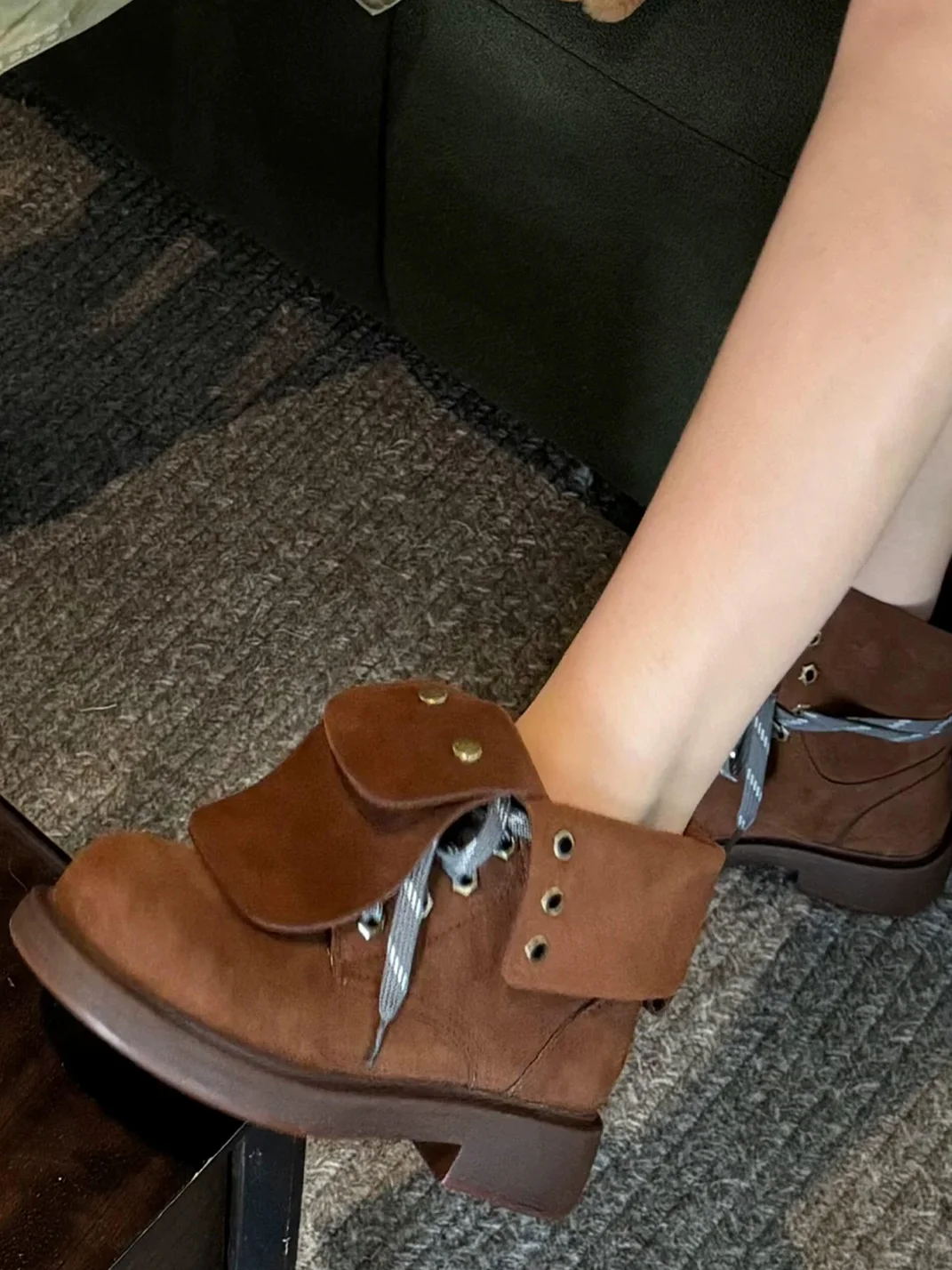 CSSStudio | Suede Lace-Up Fringe Chunky Heel Boots