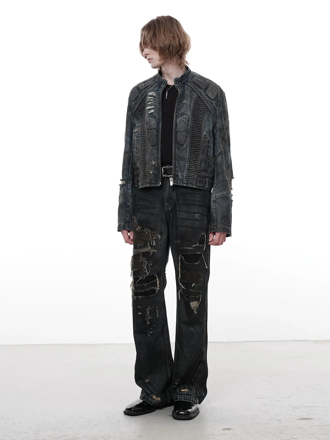 FACEONLAB | Spray-Washed Graffiti Camouflage Ripped Slight-Flare Jeans