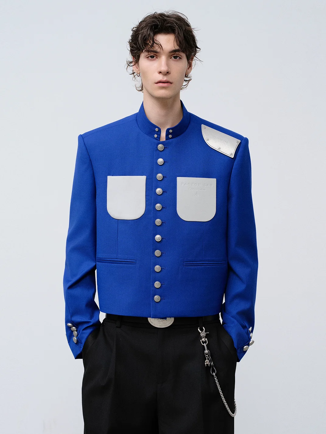 FACEONLAB | Cropped Stand Collar Metal Shoulder Jacket