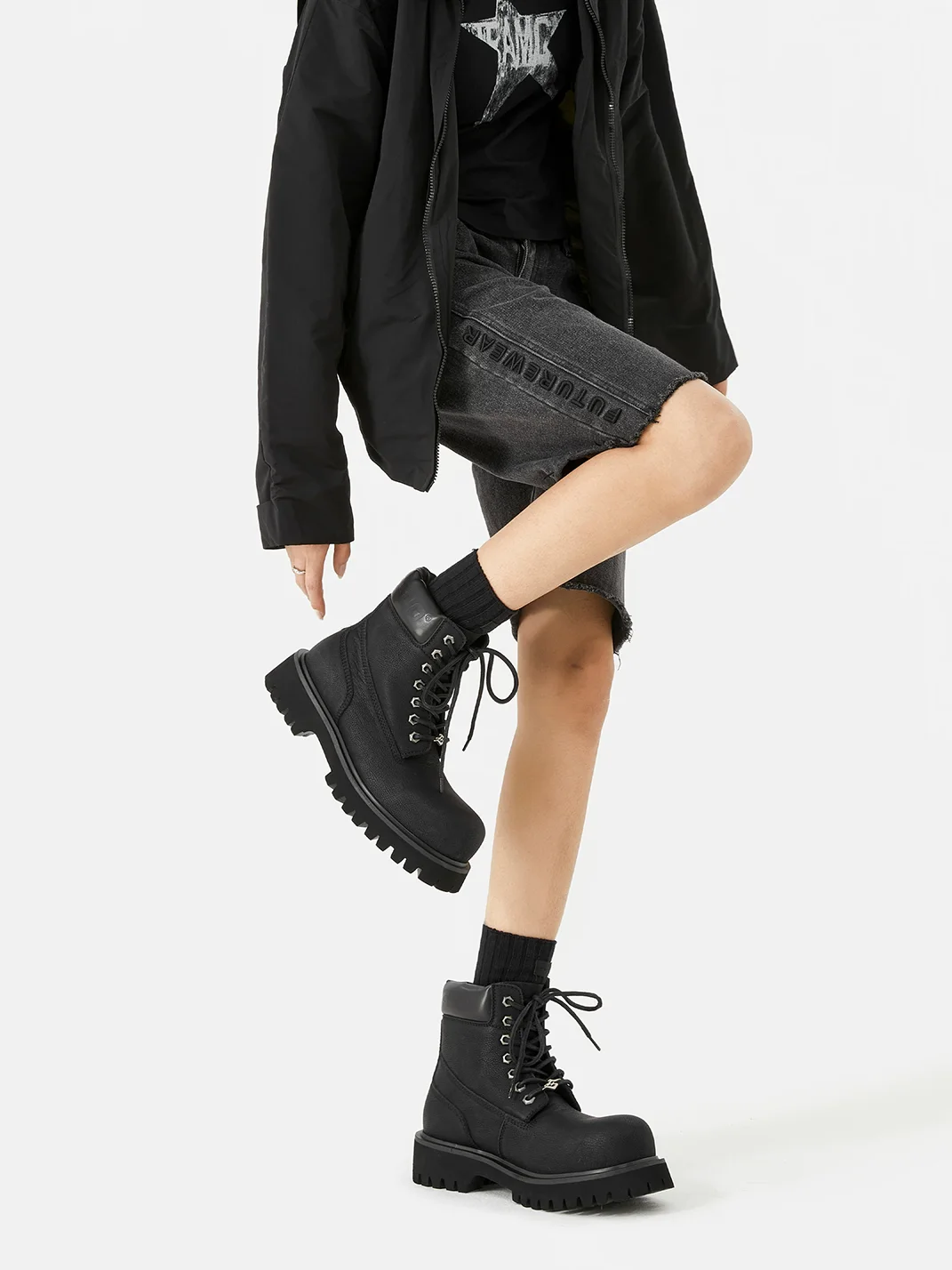 SENGUOGUO | Black High-Top Thick-Sole Boots