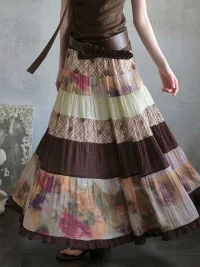 UNSOYAO OFFICE | Colorblock Full-Sweep Patchwork Skirt