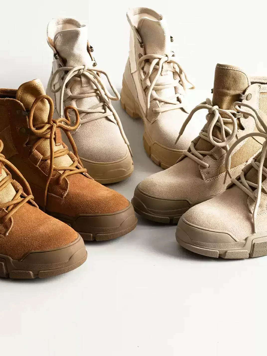 KAIMANLI | Leather Panel Lace-Up Platform Ankle Boots
