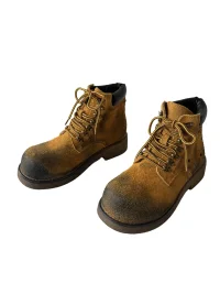 RCAD | Distressed Round-Toe Lace-Up Thick-Sole Boots