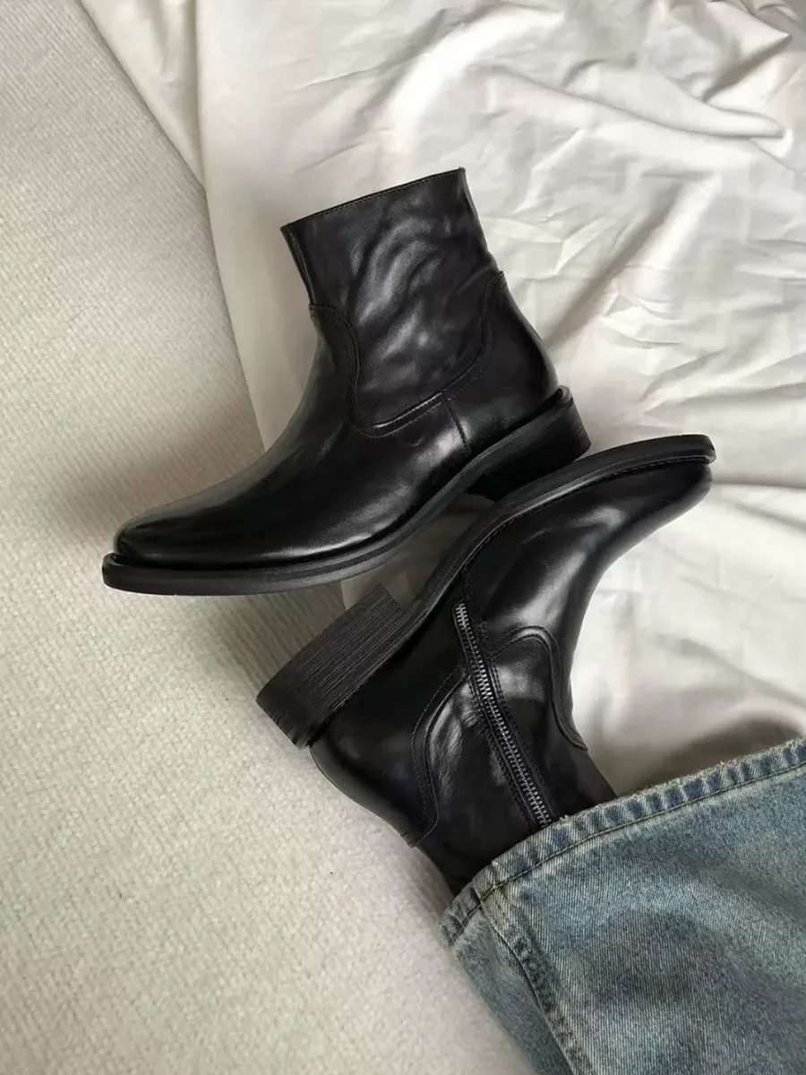 SELVMAKE | Pointed-Toe Side-Zip Leather Ankle Boots - 4