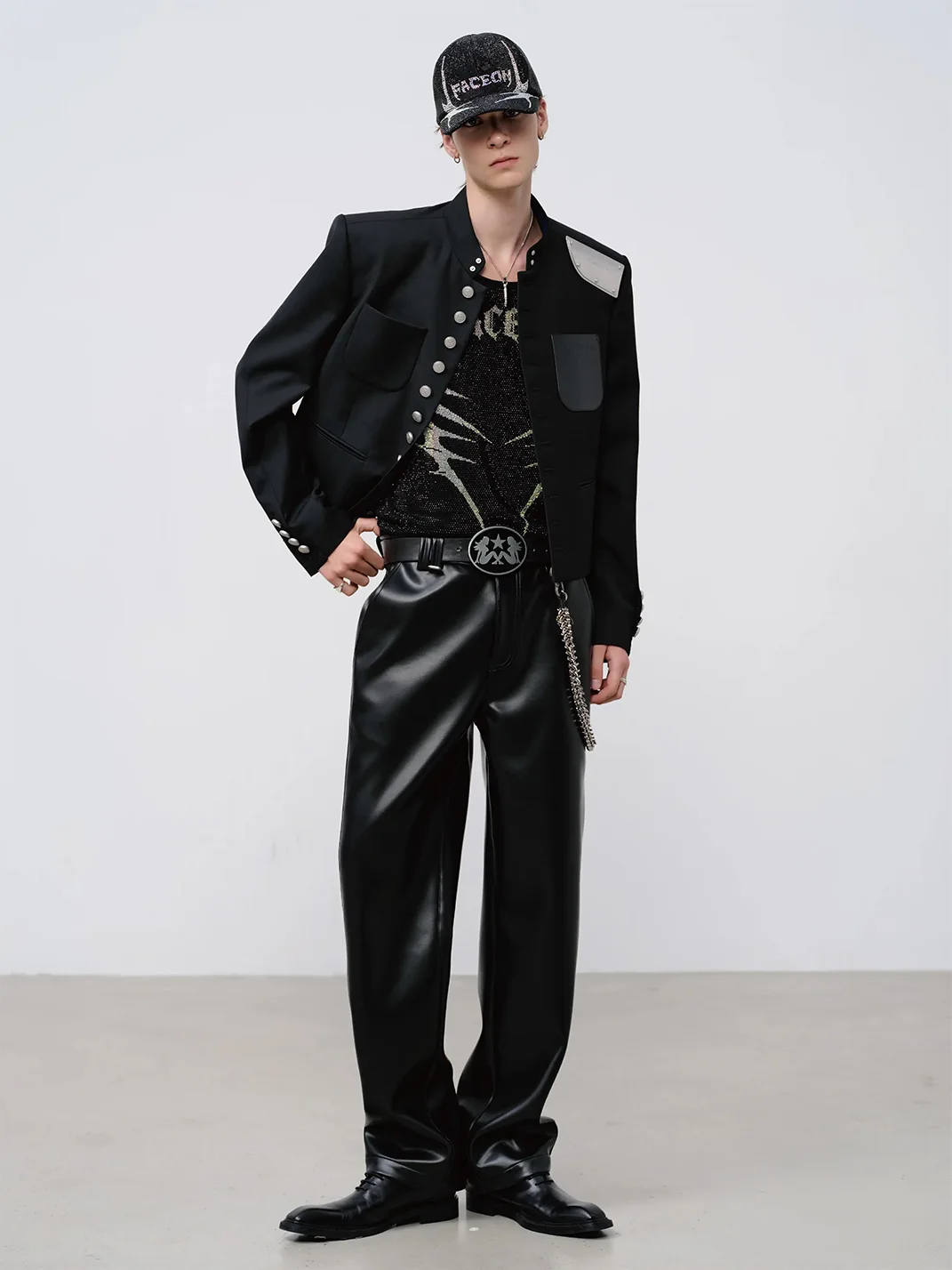 FACEONLAB | Cropped Stand Collar Metal Shoulder Jacket