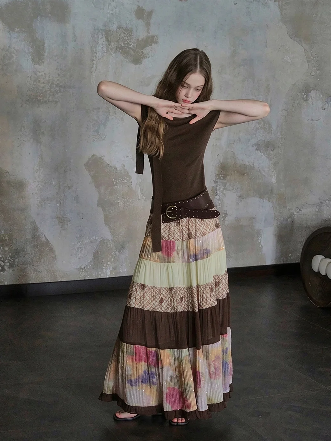 UNSOYAO OFFICE | Colorblock Full-Sweep Patchwork Skirt