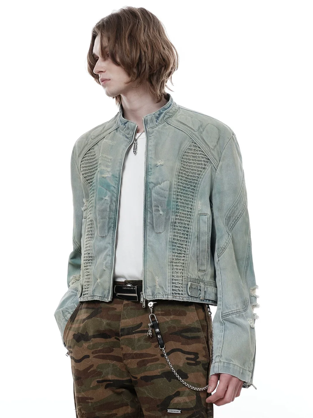 FACEONLAB | Washed Denim Motorcycle Jacket