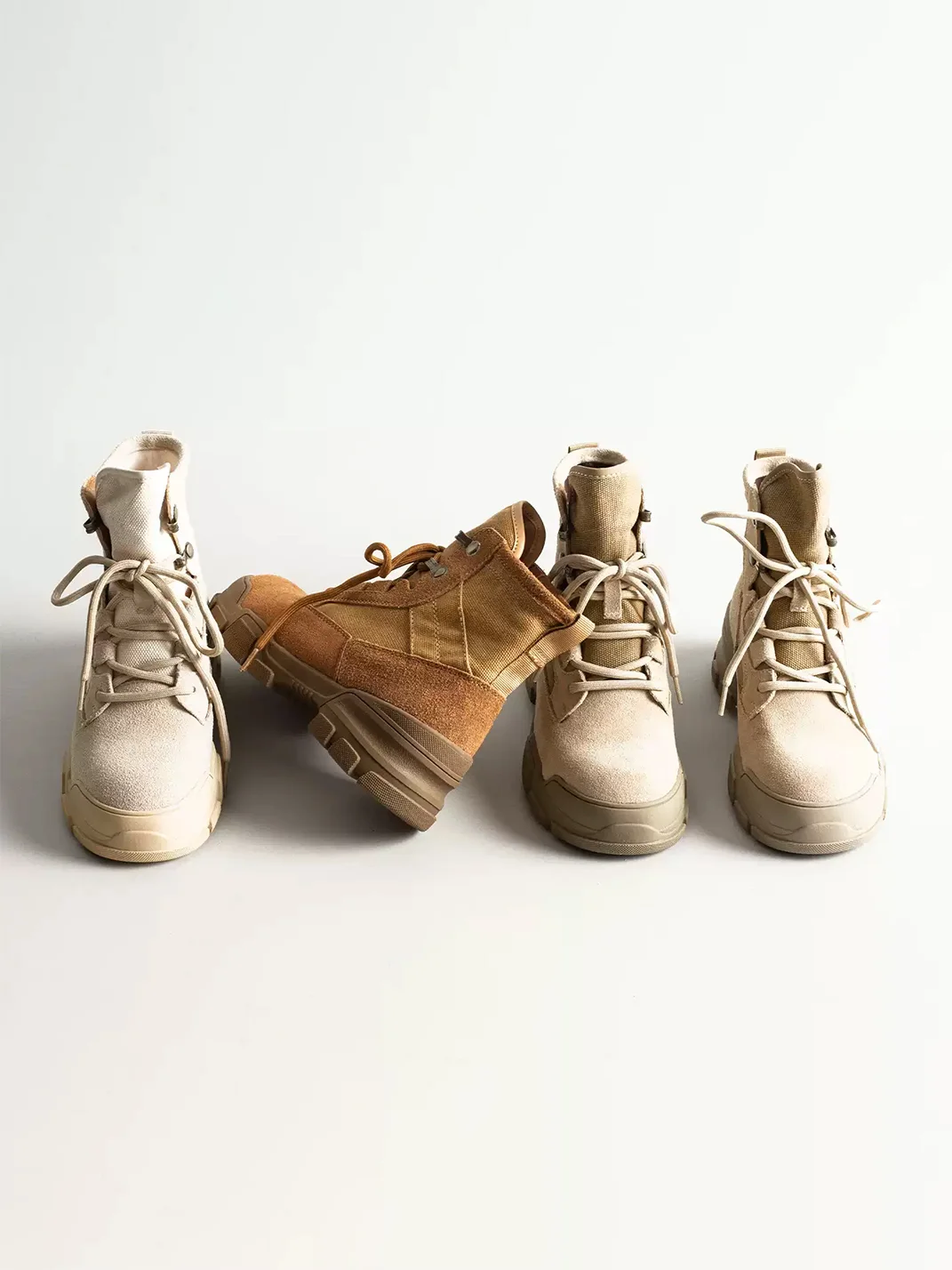 KAIMANLI | Leather Panel Lace-Up Platform Ankle Boots