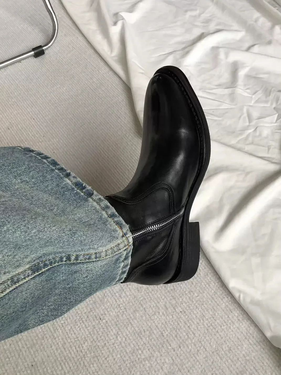 SELVMAKE | Pointed-Toe Side-Zip Leather Ankle Boots