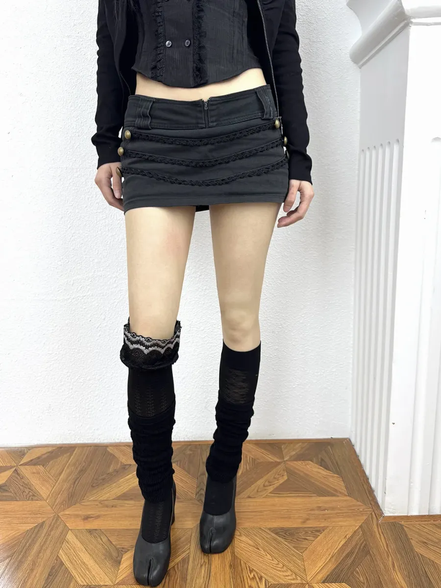 SOHATW | Low Rise Vintage Lace Denim Mini Skirt - 2