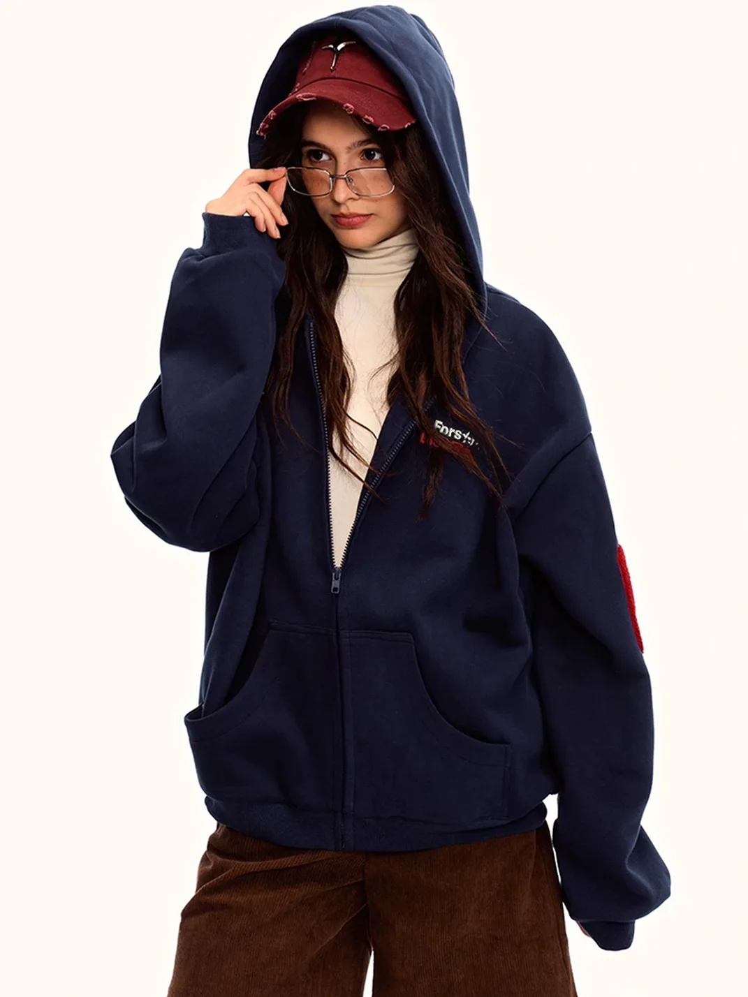 0123 Start | Loose Fit Fleece-Lined Camouflage Zip-Up Hoodie