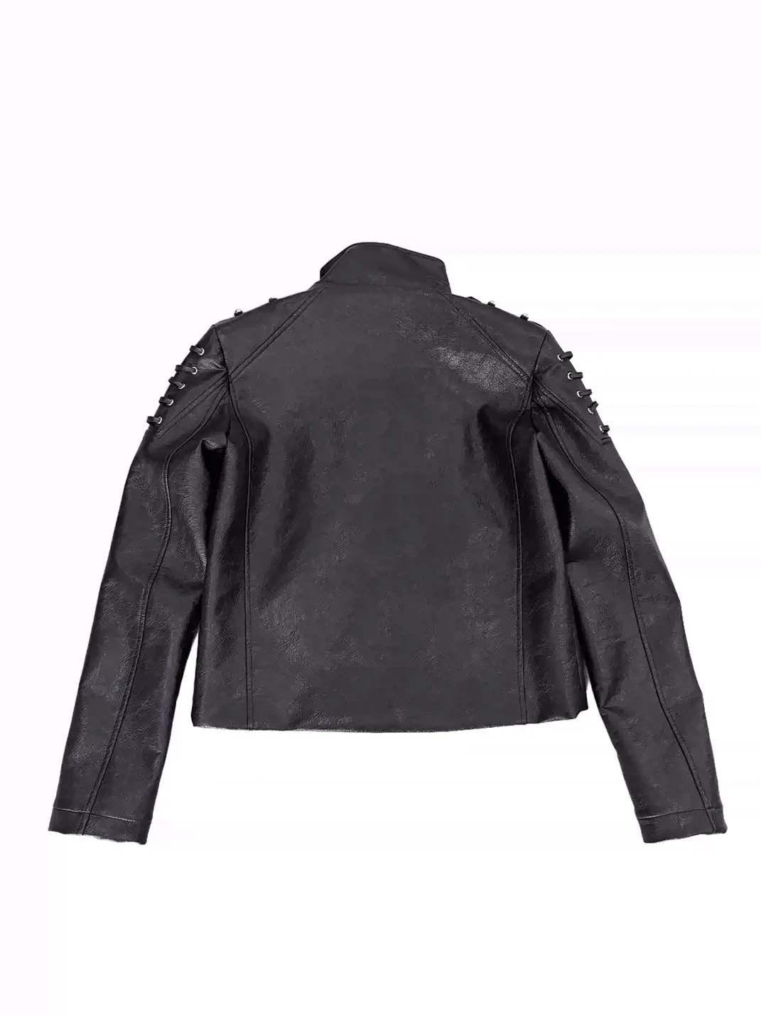 DETW | Slim-Fit Faux Leather Studded Lace-Up Stand Collar Jacket
